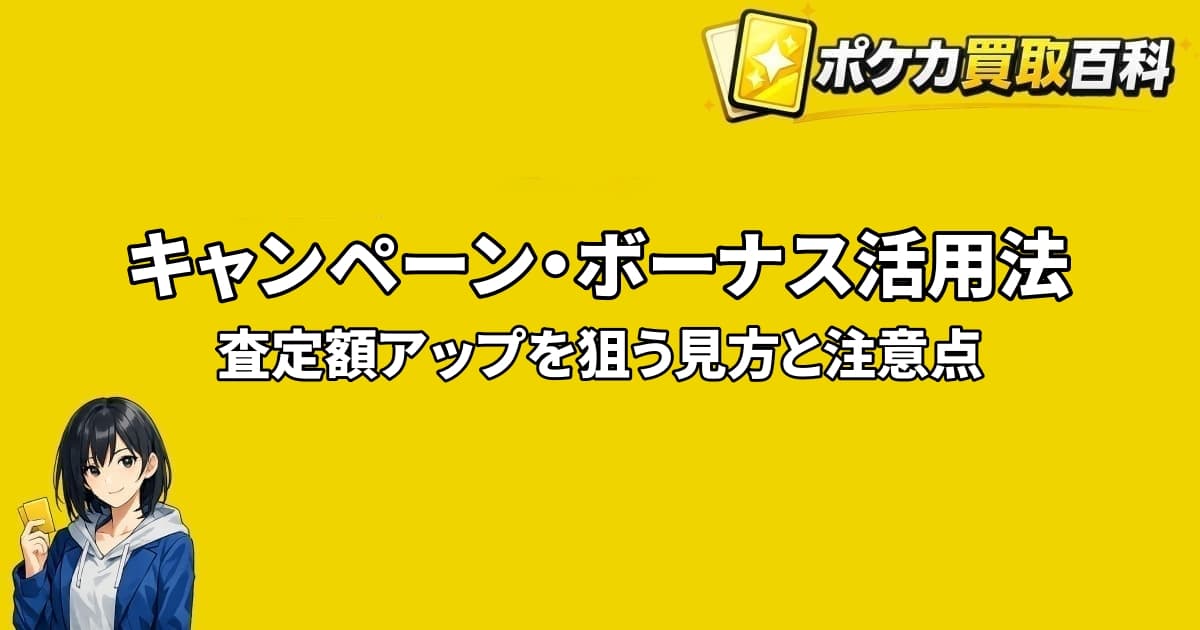 ポケカ買取のキャンペーンとボーナス活用法、査定額アップを狙う見方と注意点を解説するアイキャッチ画像